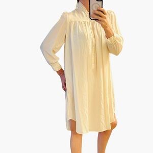 Eileen West Queen Anne’s Lace Silk Victorian Gown High Neck Ivory Shirt Dress S